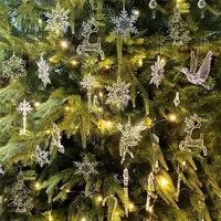 5pcs Christmas Home Decorations Crystal Acrylic Ornaments Snowflake Elk Xmas Tree Hanging Pendants Navidad 2025 New Year Gift