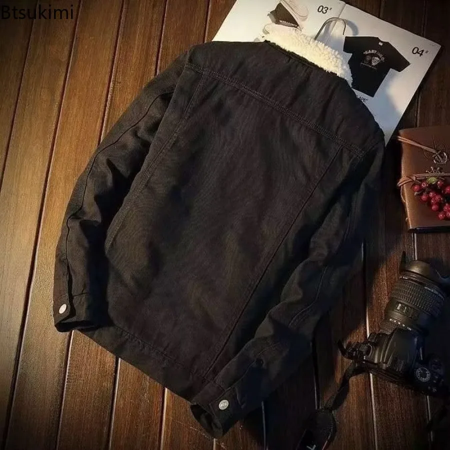 2024 Autumn Winter Men's Fashion Lamb Fleece Denim Jackets Trend Casual Comfort Thickened Warm High Quality Jeans Coats for Men