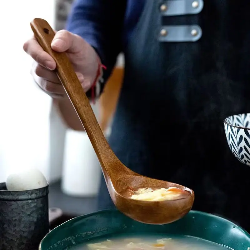 Kitchen Accessories Japanese Solid Soup Ladle Long Handle Hot Pot Spoon Kitchen Cooking Utensil Spoon Porridge