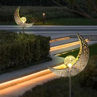 Solar Garden Lights Outdoor Decor,Moon Fairy Crackle Glass Lights,Warm White LED Metal Stake Ornament,Unique Gift for Gardening 6