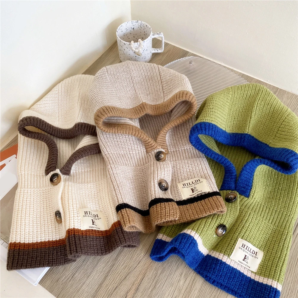 

Knitted Fake Hooded Neck Collar Cap Winter Warm Neck Wrap Button Caps Fake Collars Hats Scarf for Women Removeable Elastic Hat