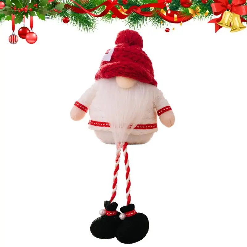 

Christmas Faceless Gnome Doll Handmade Swedish Figurines Decor Cute Sitting Long-Legged Red Gnomes Plush Wear Love Heart Hat