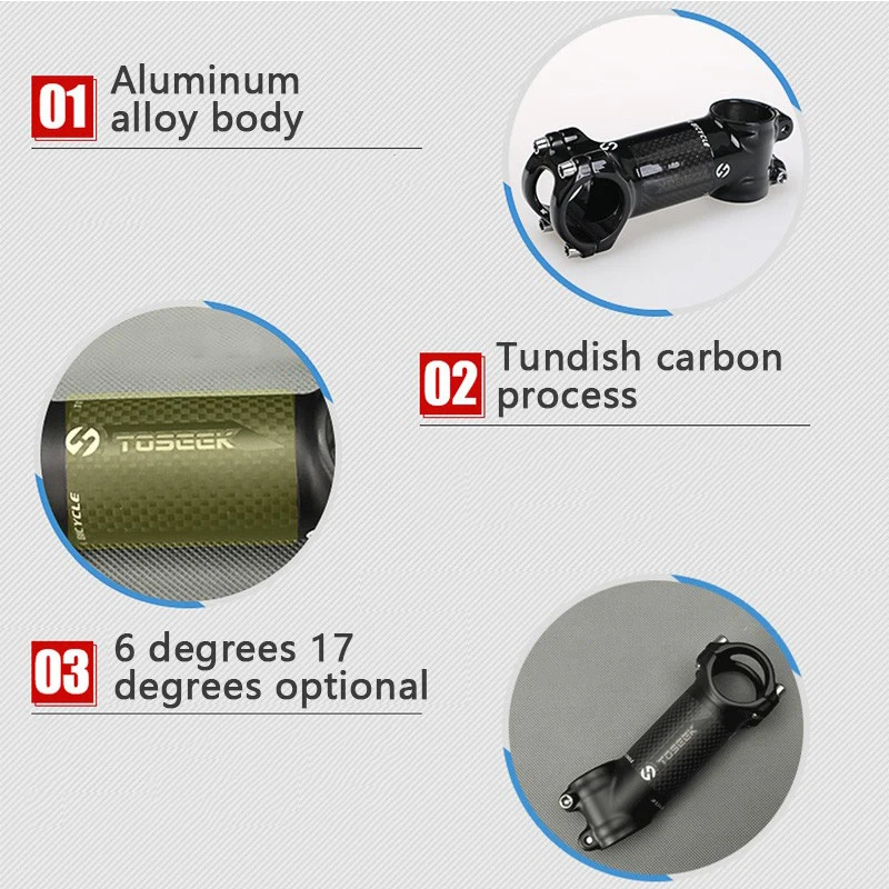 Bicycle Stem TOSEEK Bicycle Handlebar Stem Carbon Aluminum Road MTB Bike Stem Ultralight 31.8 MTB Power 6/17degree Bike Table Cycling Part