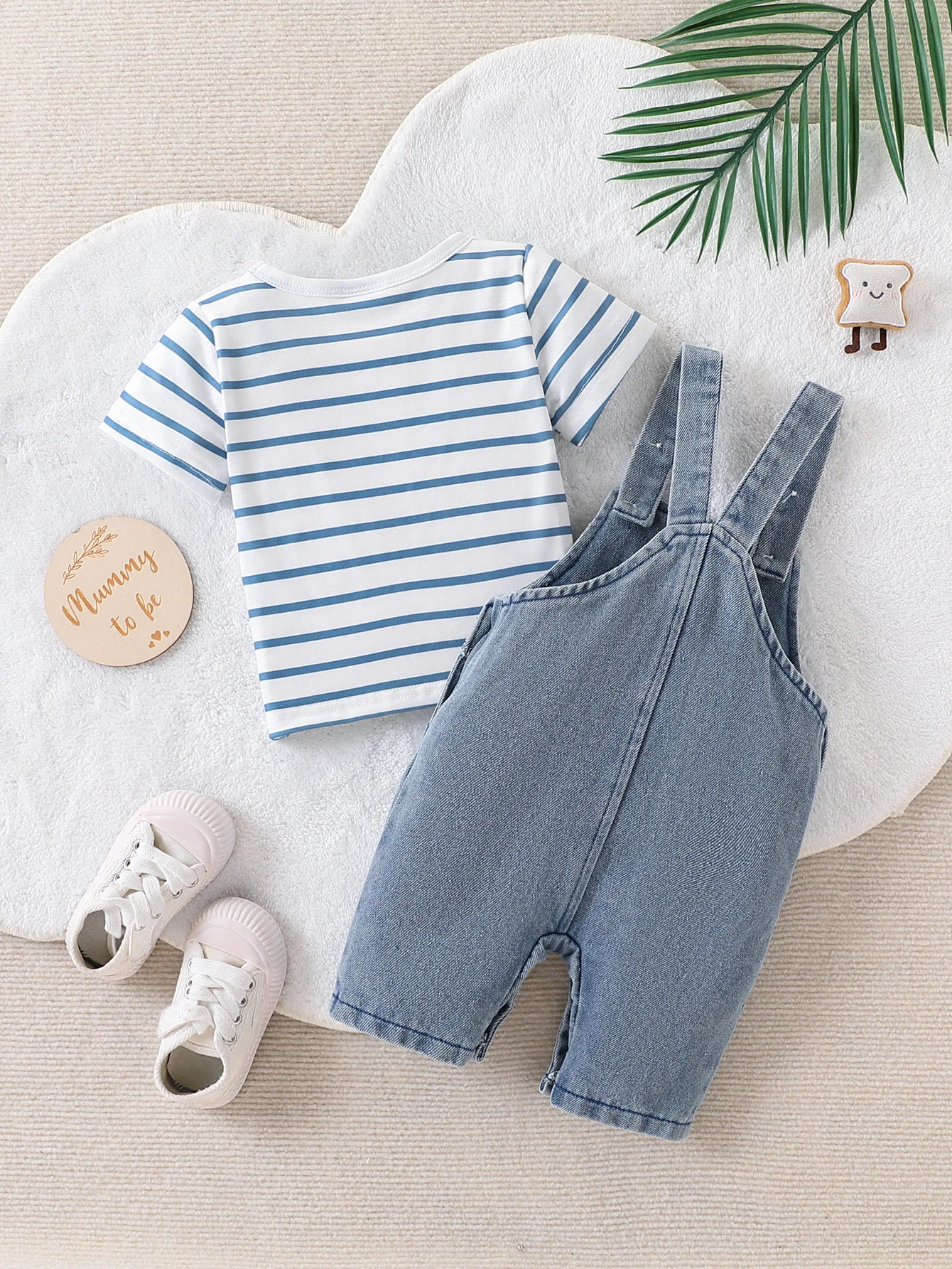 Baby Boy Striped T-Shirt + Cartoon Bear Denim Overalls Set, Cute Summer Casual Outfit for Going Out 3