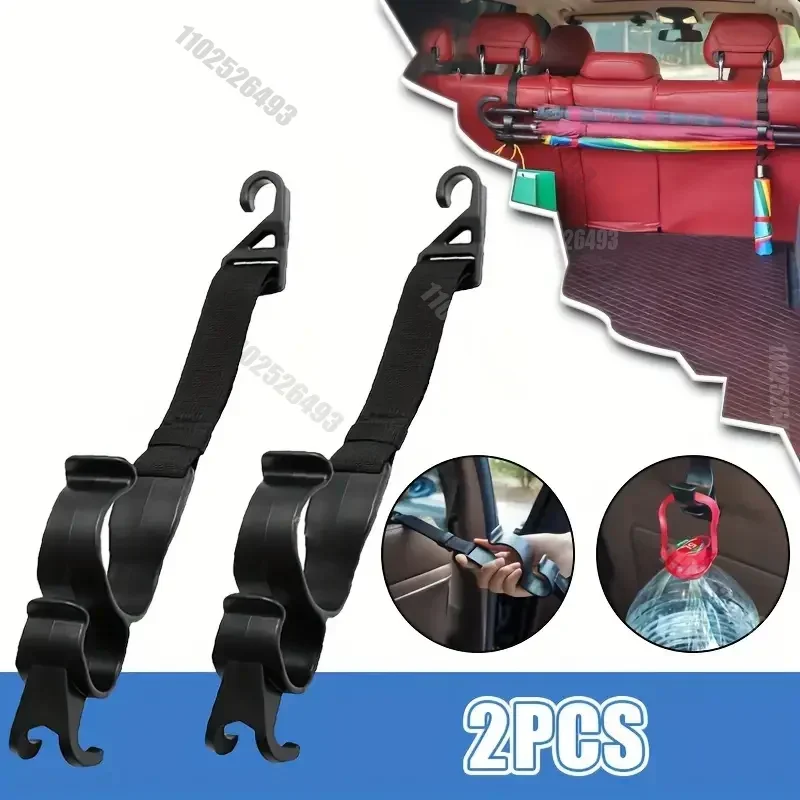 2pcs Car Back Seat Hook Multi-function Rear Seat Headrest Hanging Hook Umbrella Holder Seat Back Storage Interior Organizer