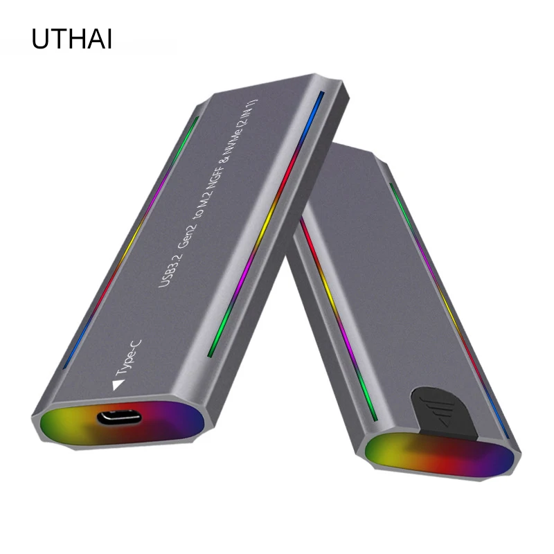 M.2 Solid State USB 3.1 NGFF&NVMe Protocol Hard Disk Box Type-C RGB Light Aluminum Alloy Mobile Hard Disk Box TNP07 external hard drive case ssd enclosure