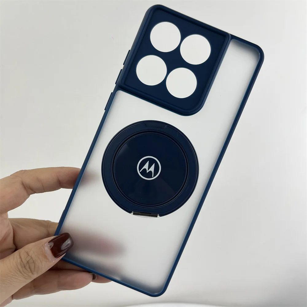 Transparent Frosted Silicone Frame Case with Magnetic Rotating Ring Bracket