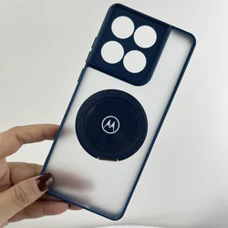 Transparent Frosted Silicone Frame Case with Magnetic Rotating Ring Bracket - Edge 50 Pro (Blue)