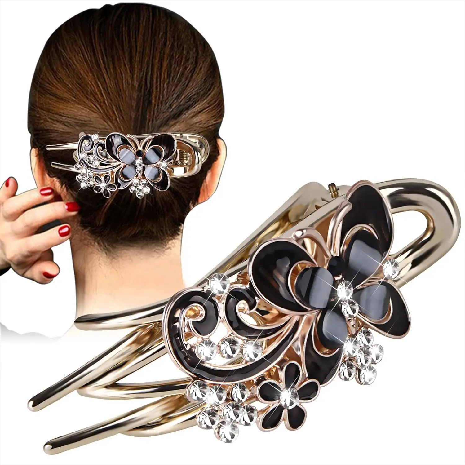 1pcs Hair Clips for Styling, Hair Claw Clips for Thick Long Hair, Styling Hair Clips with Rhinestone Flower Butterfly fashion clip in hair bun for women hair updo hairpiece with rhinestone wig claw chignon pony tail dancer headwear best gift