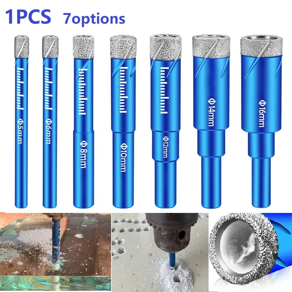 6/8/10/12/14/16mm Diamond Coated Drill Bit Tile Marble Glass Ceramic Hole Saw Dry Drill Diamond Core Bit Meal Drilling
