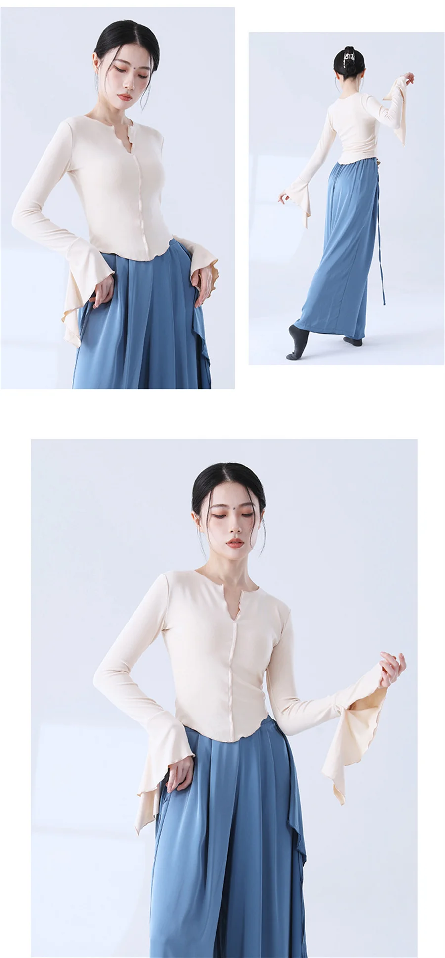 Modern Dance Shirts Strumpfhosen Glockenärmel Frauen Ballett Latein Tanzen Top Mädchen Klassischer Tanz Tägliches Training Mantel Training Basic – Detail 7