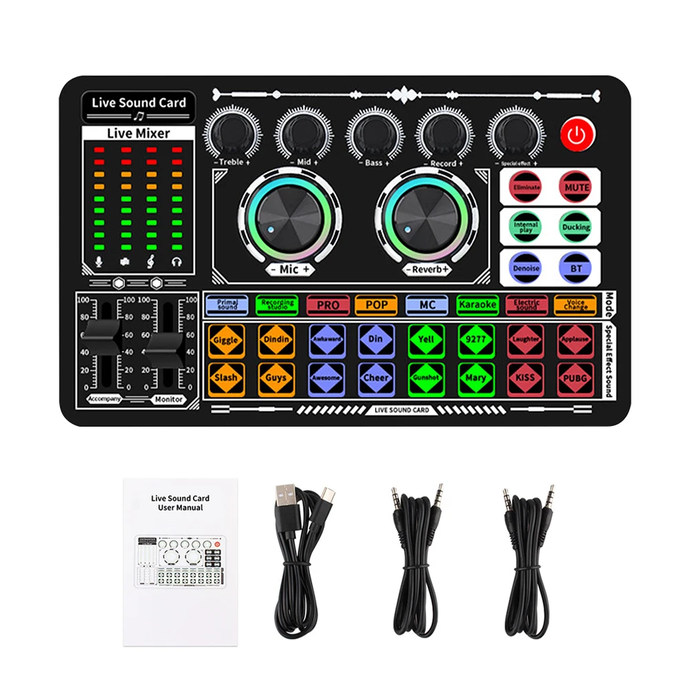 

Podcasting Board Music Live Sound Card Multifunctional Singing Voice ChangerCompatible Multiple Effects Audio Mixer