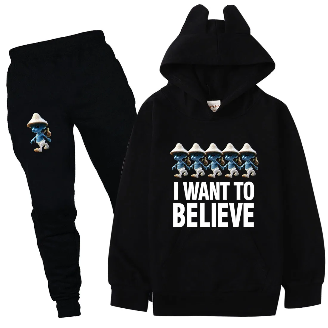 

Spring Cute Shailushai Smurf Cat Clothing Set Baby Girls Clothes Set Boys Tracksuit for Kids Hooded Sweatshirt Pants 2pcs Suits