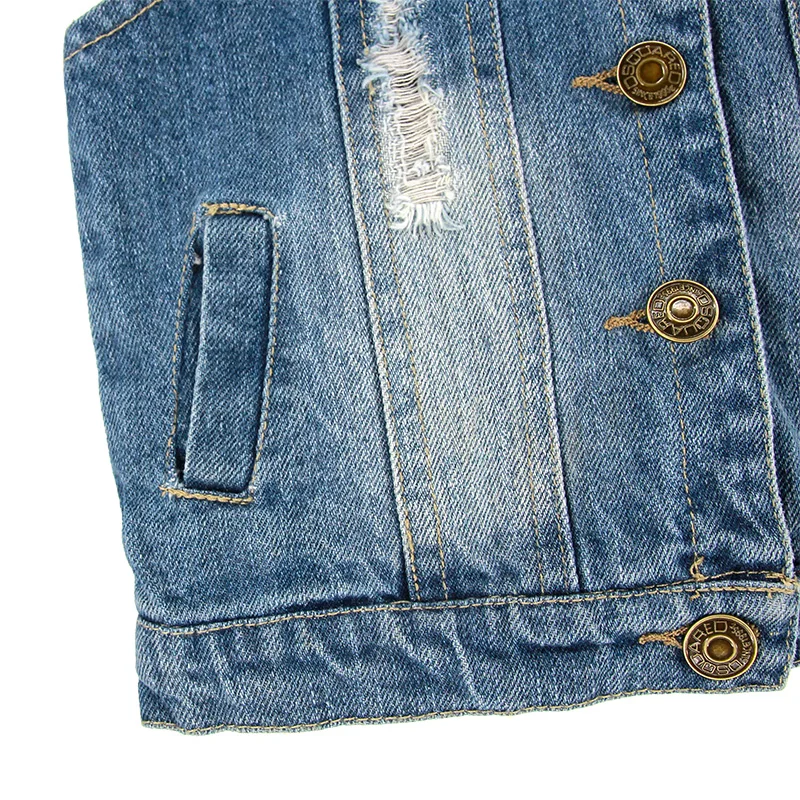 Size 120 Kids Outerwear Spring Autumn Kids Denim Clothes Girl Children Floral Butterfly Embroidered Coat Cowboy Waistcoats Vest