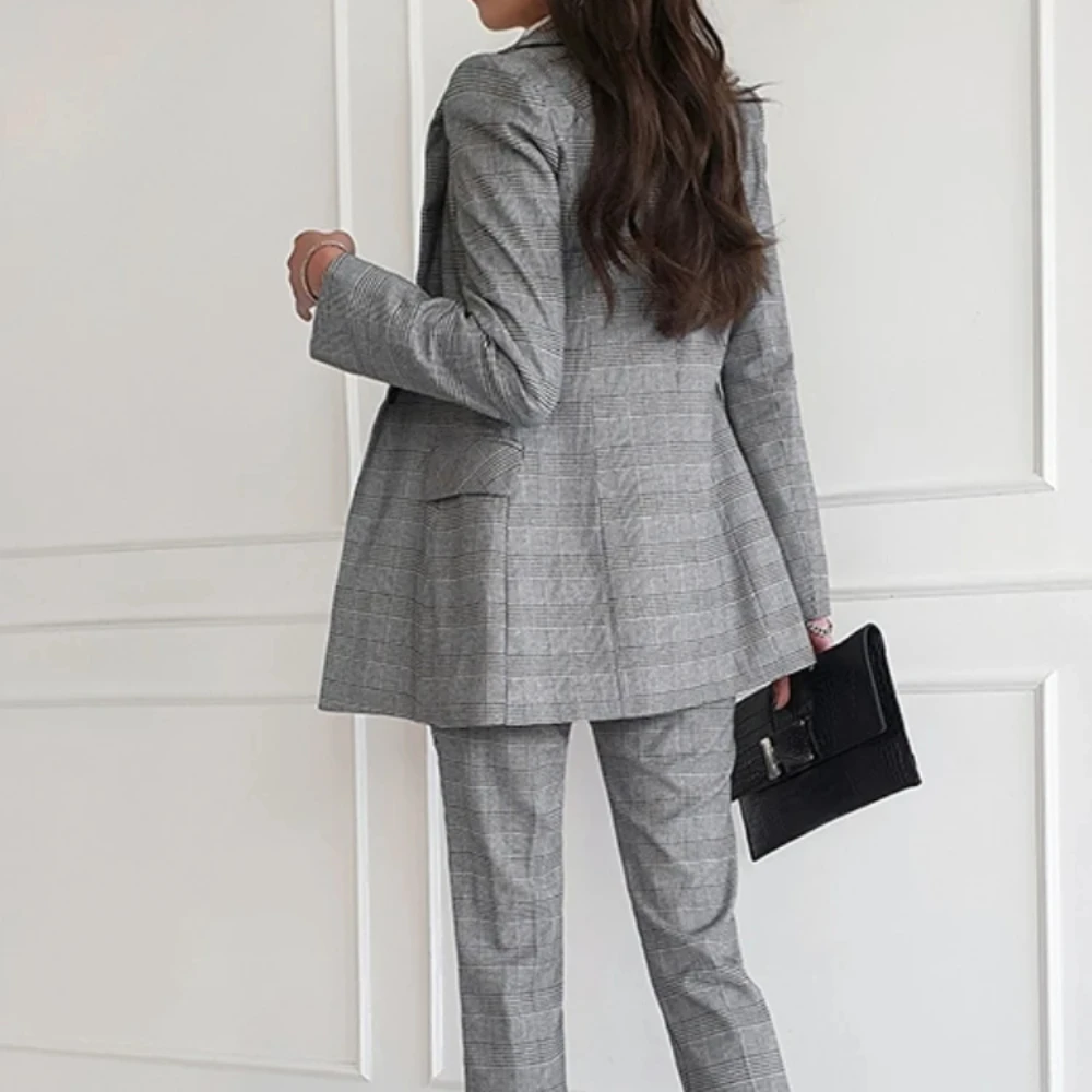 Women Elegant Formal Business Blazer 3 Pieces Suit Office Work Plaid Jacket Vest Pantsuit Korean Fashion Vintage