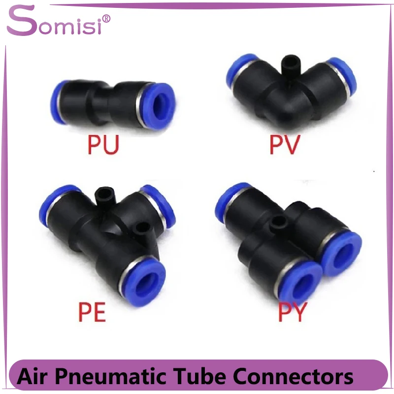 Black T Y L I Tpye Air Pneumatic Tube Fitting OD 4mm 6mm 8mm 10mm 12mm 14mm 16mm PV Push In Pipe Hose Plastic Quick Connector 10pcs od 12mm air hose pneumatic 3 way tee union connector air push quick fittings wholesale