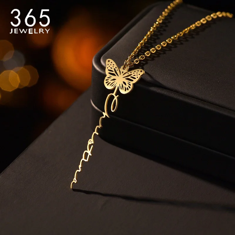 

365 Personalized Name Multiple Birthday Butterfly Styles Necklaces Stainless Steel Custom Name Charming Choker For Women Jewelry