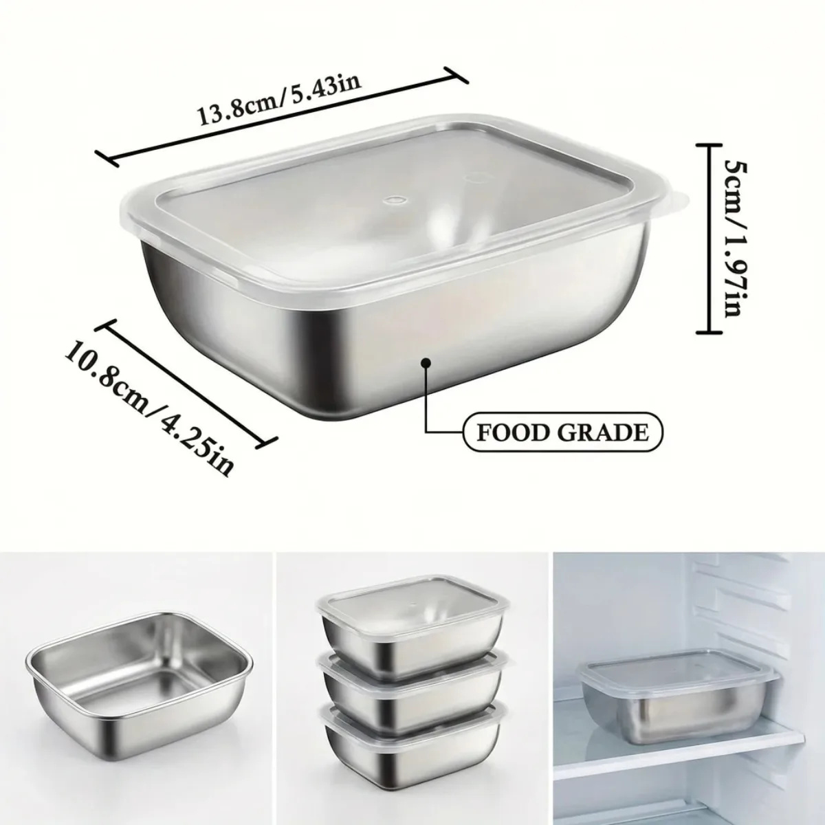 Stackable Stainless Steel Lunch Box Set - 5-Piece Food Storage Containers for Meal Prep, Kitchen, and Travel