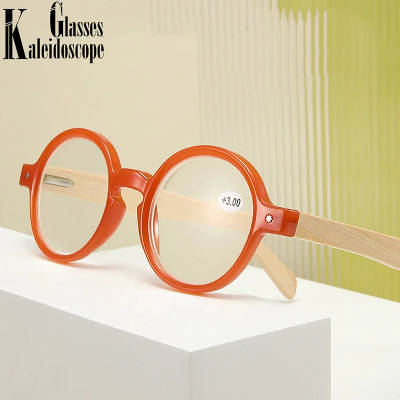 Round Blue Light Blocking Reading Glasses for Women Men Vintage Bamboo Legs Hyperopia Presbyopia diopter +1.0 +1.5 +2.0 +2.5 +3 2