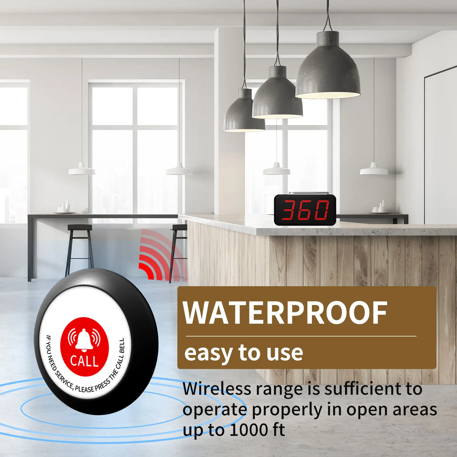 Wireless call caregiver pager system 10 waterproof alarm call buttons 1 receiver Senior Living Care Clinic Home Care