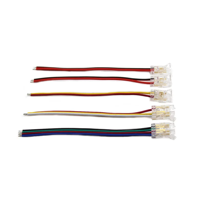 COB 미니 LED 라이트 스트립 와이어 커넥터, 2 3 4 핀 연결, 무납땜 FCOB RGB CCT 5 8 10mm LED 스트립 커넥터, 와이어 포함