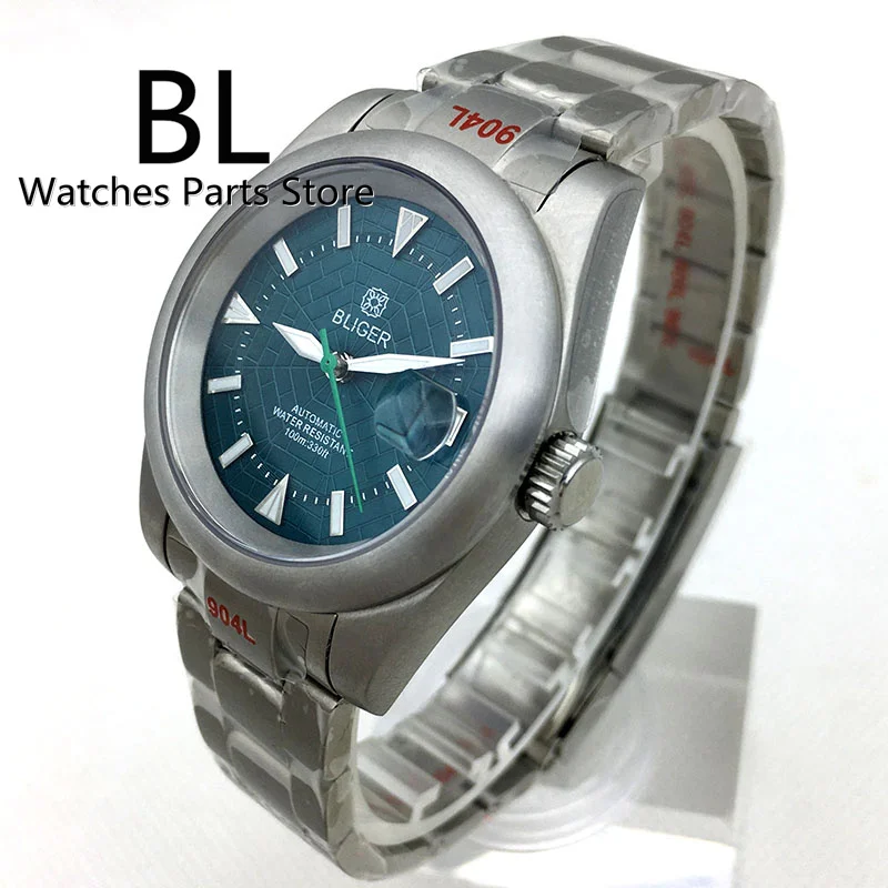 BLIGER 36mm/39mm NH35A Automatic Men's Watch Blue Araneose Webbed Dial Green Luminous Brushed Bezel Oyster/Jubilee Bracelet Date