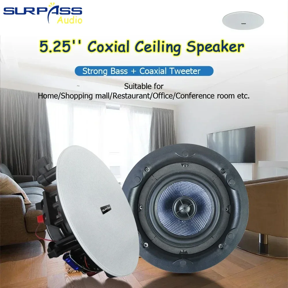 Frameless Narrow Edge Shell PA System Speaker 5.25inch Coxial Ceiling Speaker Passive For Home Background Music System