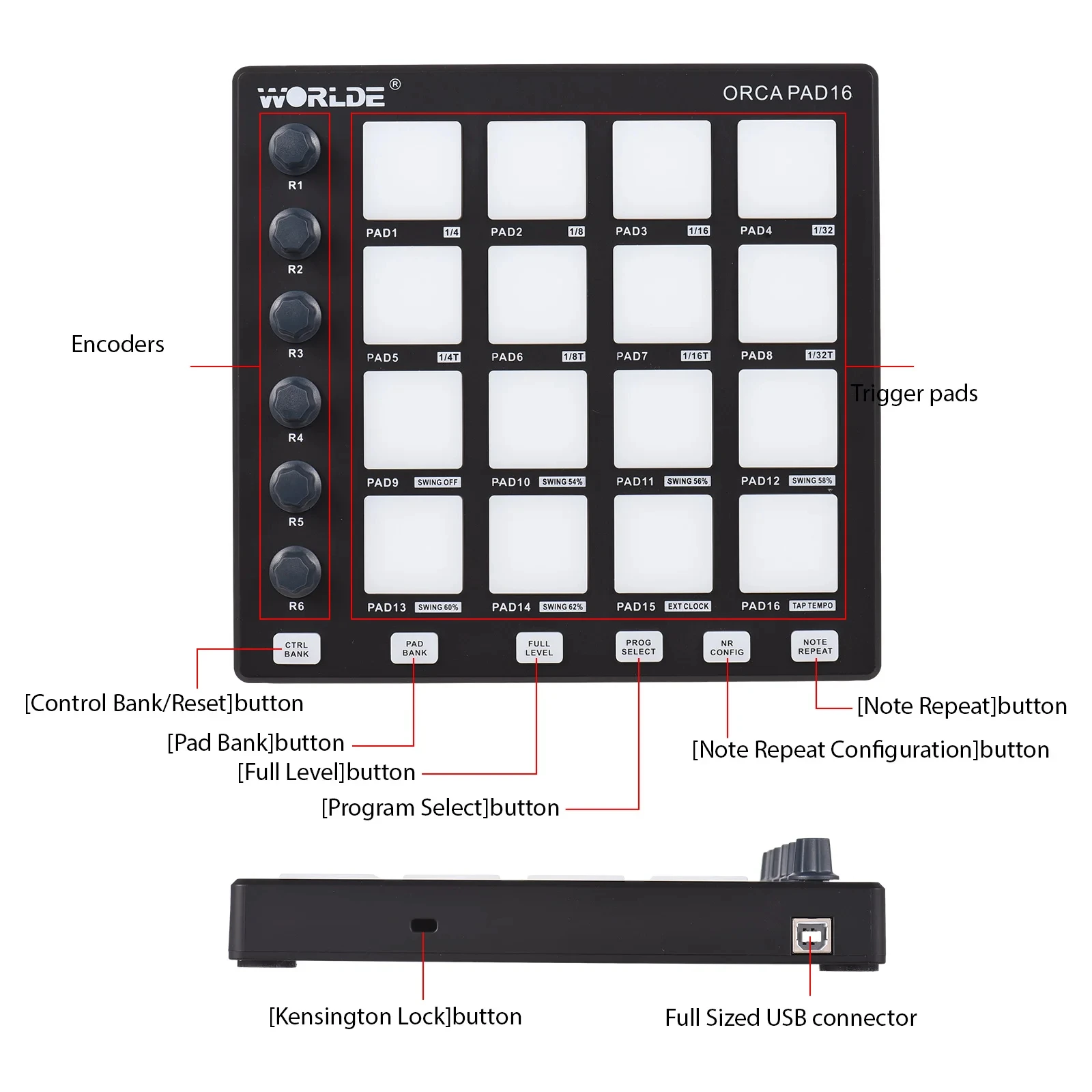 worlde orca pad 16 MIDIコントローラー 指ドラム mpc worlde orca pad 16 MIDIコントローラー 指ドラム mpc MIDI