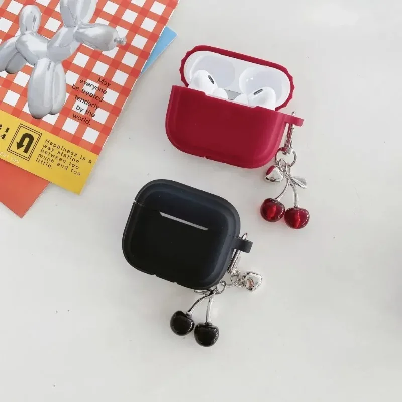 Silicone Cherry Earphone Case for Airpods with Keychain
