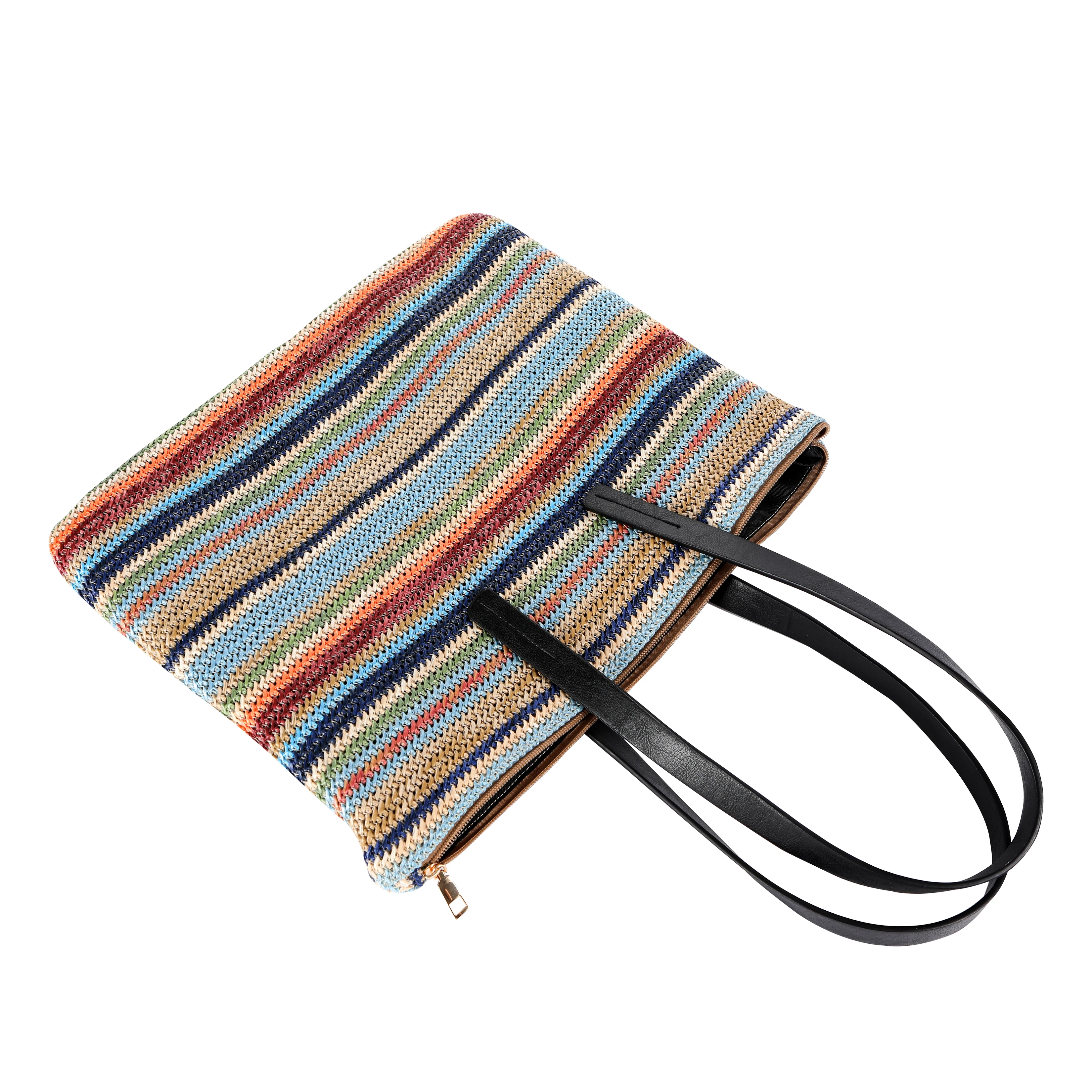 Abuyall Straw Clutch Bag Summer Beach Stripe Colorful Shoulder Tote Purse Women Woven Zipper Wedding Wristlet Bohemian Wallets
