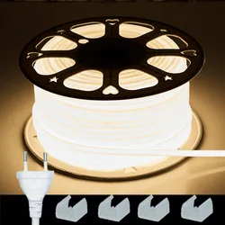 High - Brightness COB LED Strip Light - 220V, IP67 Waterproof, EU Plug, Flexible Outdoor Lighting Solution (30 M)