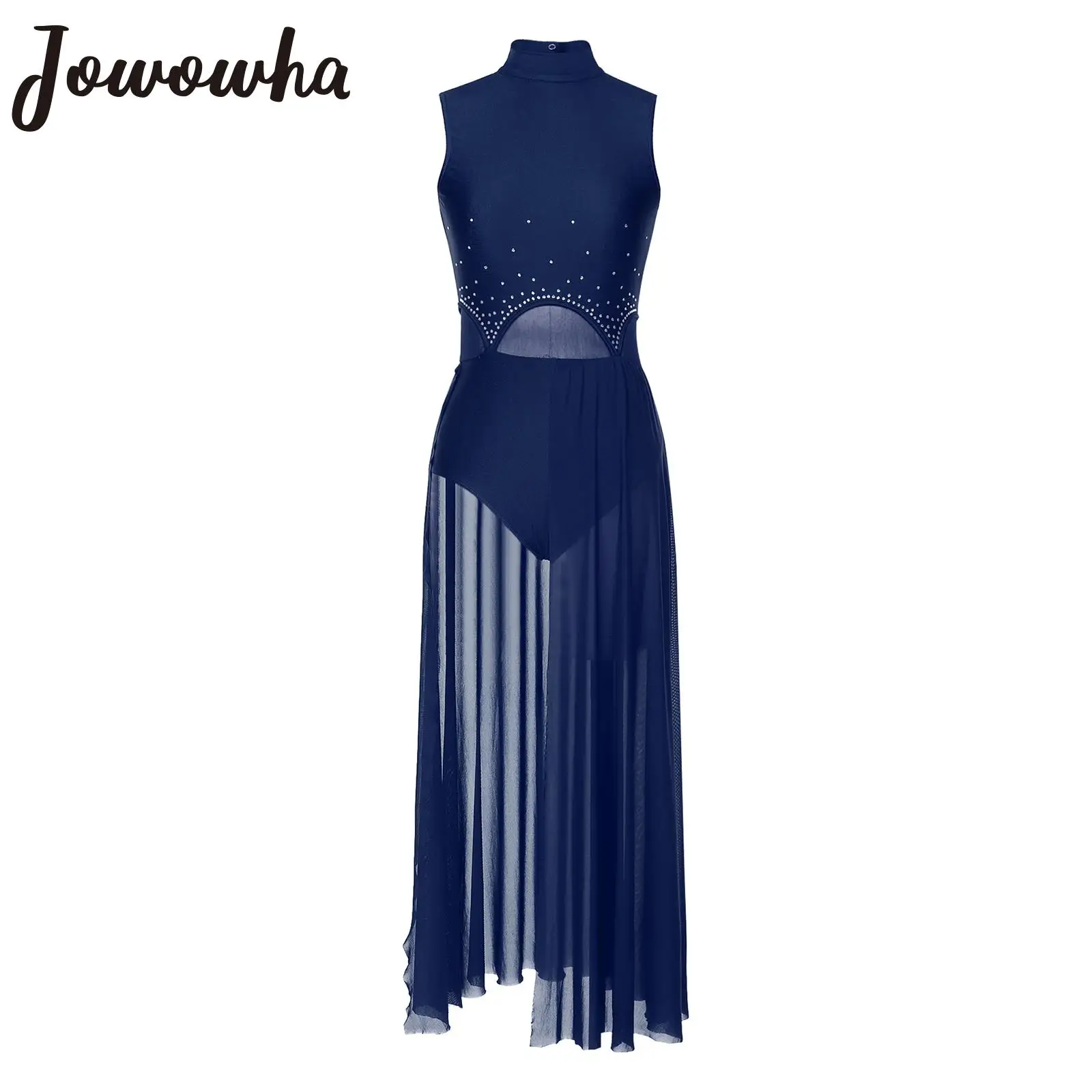 

Womens Modern Lyrical Dance Dress Sleeveless Rhinestone Ballet Gymnastics Leotard Figure Skating Stage Performance Dancewear