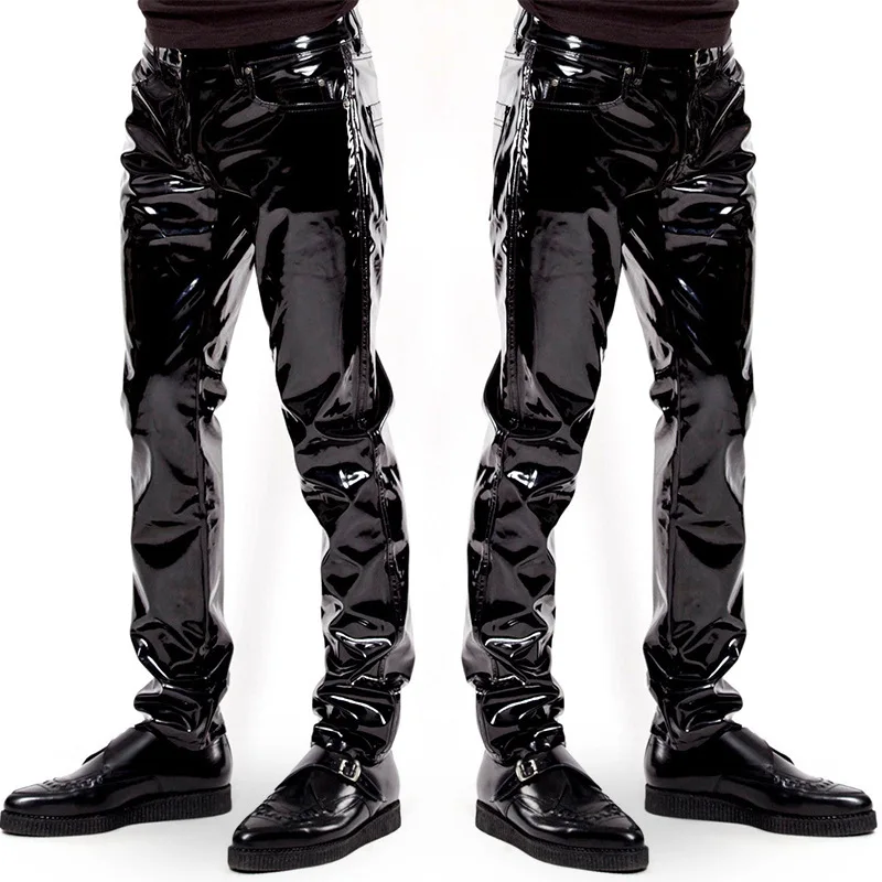 

Leather Pants Men Lingerie High Gloss Patent Leather Mens Trousers Bar Nightclub Stage Performance Attire Pants for Men