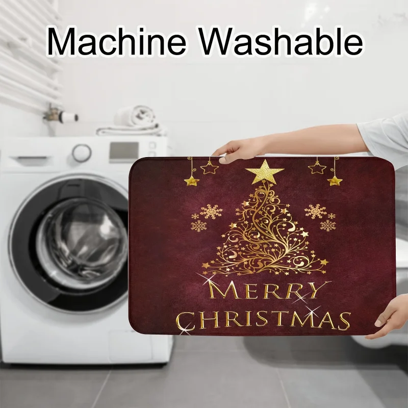 3-piece non slip christmas happy pattern bathroom mat set, bathtub carpet, toilet U-shaped mat, toilet cover, bathroom decoratio