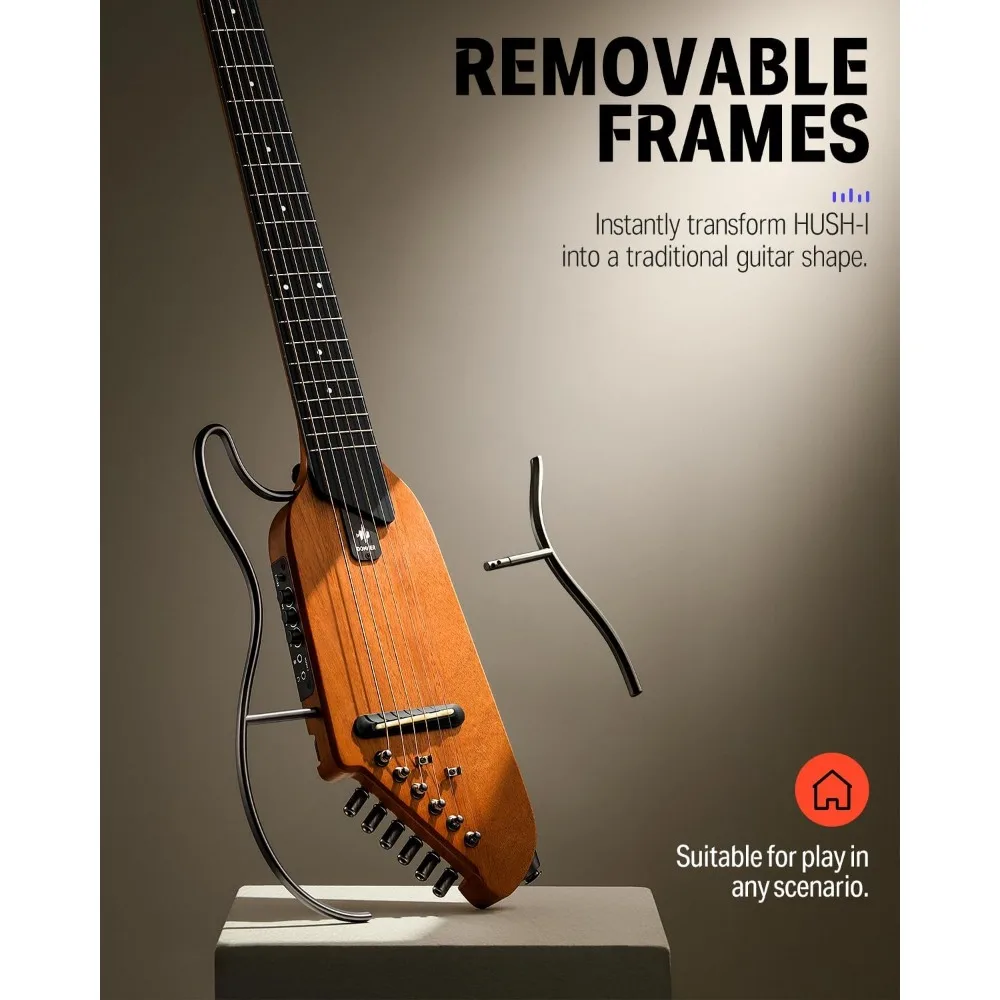 Guitar For Travel Portable-Light and Quiet Performance Headless Acoustic-Electric Guitar Mahogany Body with Removable Frames