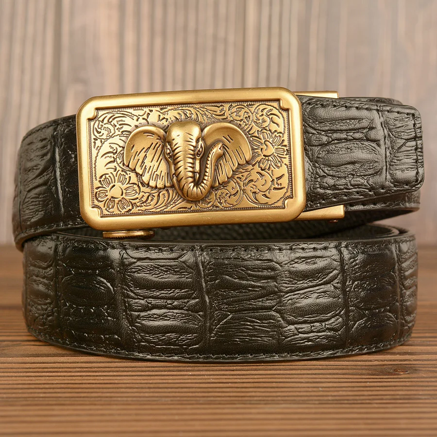 Male Genuine Leather Belts Casual Ratchet Belt with Automatic Buckle Luxury Design Cowboy Belts for Business Men Strap Gifts