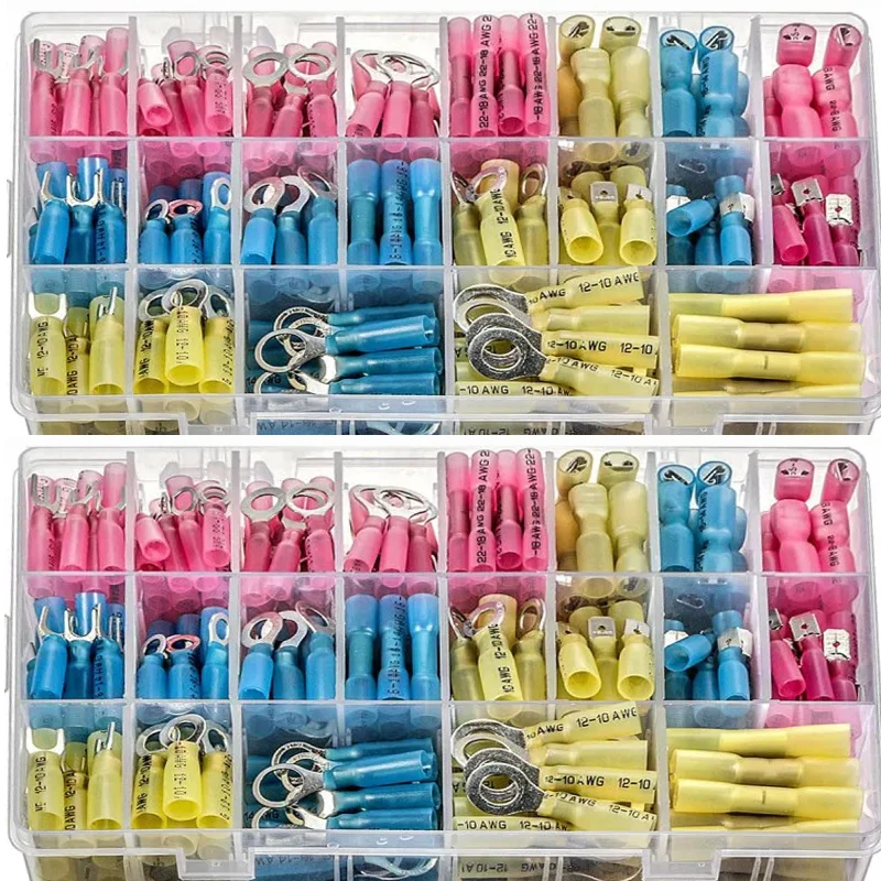 Isolados Butt Wire Connector Heat Shrink Crimp Terminais Kit Macho e Fêmea de Cabo Elétrico Spade Anel Fork Terminal 240 Pcs