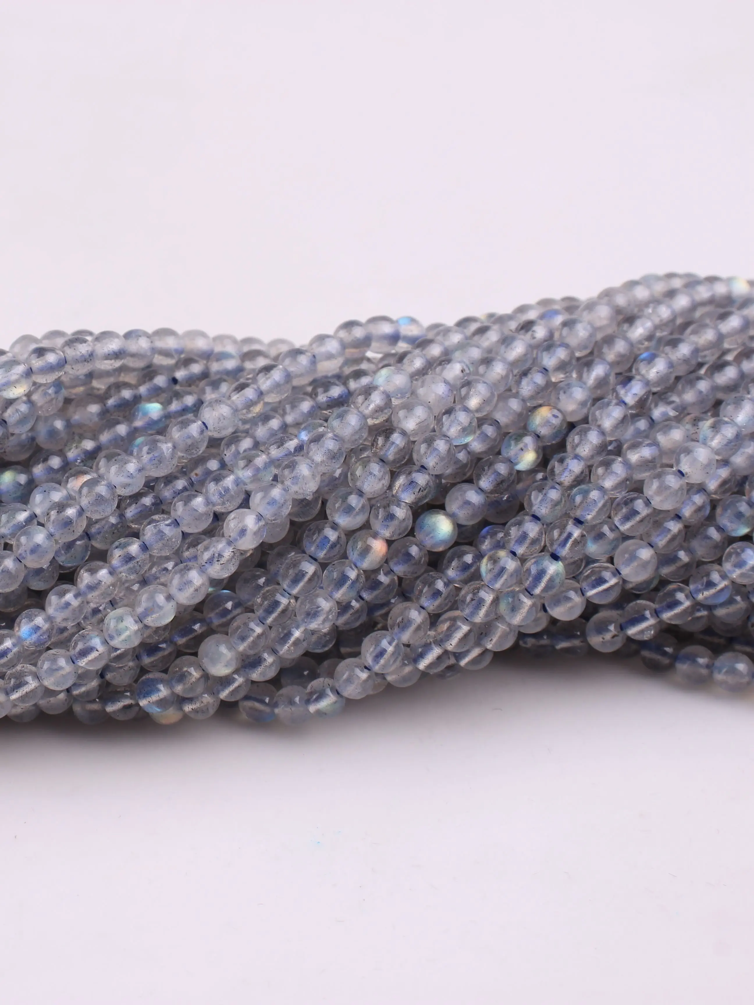 K.NOBSPIN 여성용 웨딩 고급 보석 목걸이, 925 스털링 실버 도금, 18k 화이트 골드 목걸이 10 주얼리 제작용 천연 회색 래브라도라이트 스톤 비즈, 원형 루즈 스페이서 비즈, DIY 팔찌 목걸이 액세서리, 15 인치, 2mm, 3mm