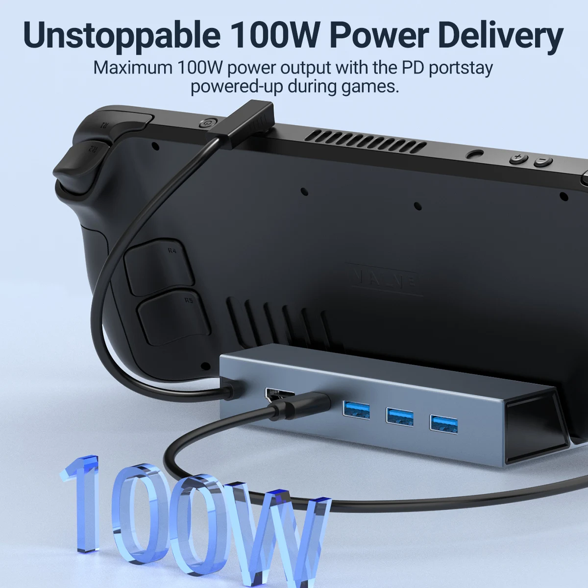 5 In 1 USB-C Console Dock Aluminum Shell Game Hub 4K HDMI+PD 100W+USB 2.0*3 For Mobile Phone Laptop Computer Steam Deck