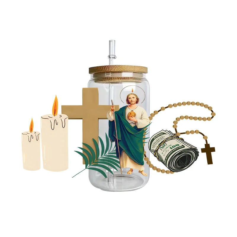 Jesus Series Easy peel waterproof DIY Decals 3D transfers uvdtf crystal stickers 16oz uv dtf cup wraps for Glasses