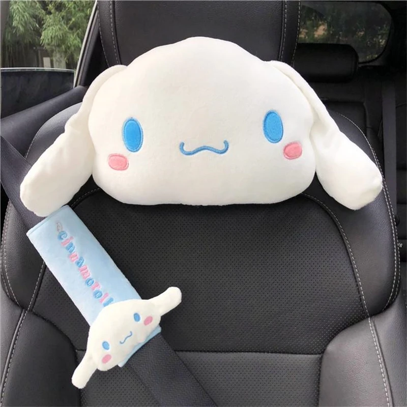 Sanrio Cartoon Cinnamoroll Headrest Neck Safety Cushion Chair Neck Support Headrest Seat Belt Cover Car Decoration Xmas Gifts