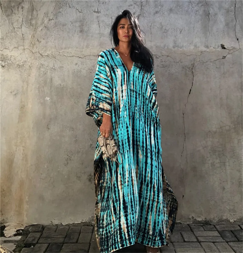 Fashion Casual Striped Print Long Dresses Women Bohemian V-neck Bat Sleeve Loose Slit Beach Dress Summer New Beachwear Vestidos 192 Fashion Casual Striped Print Long Dresses Women Bohemian V-neck Bat Sleeve Loose Slit Beach Dress Summer New Beachwear Vestidos