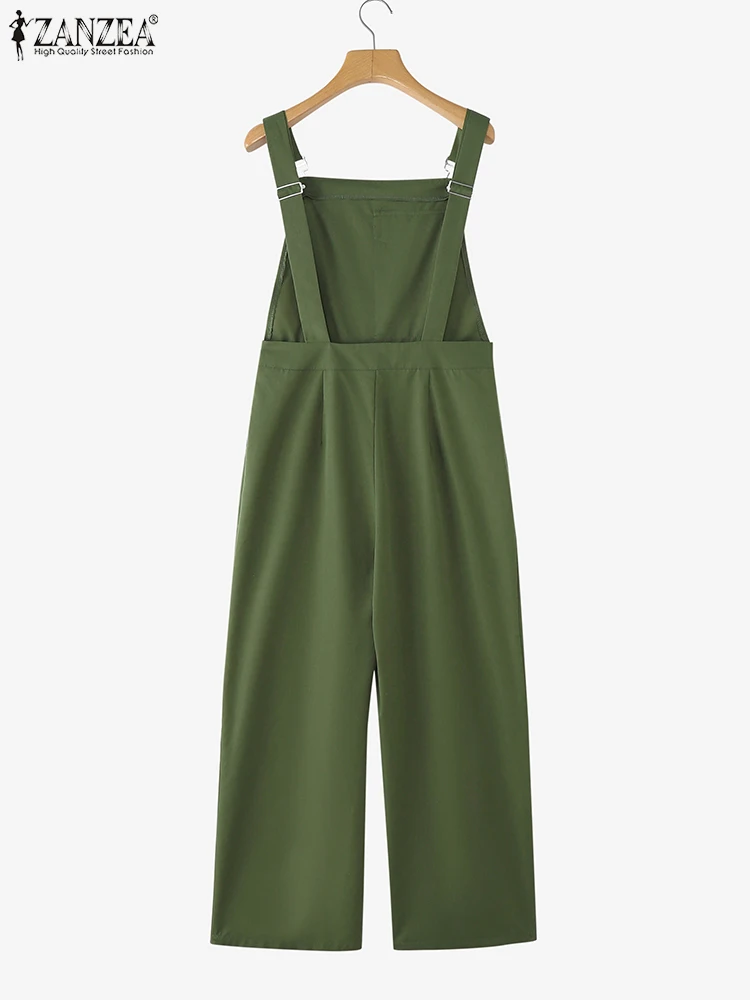 ZANZEA Women Suspender Playsuit Holiday Solid Color Rompers Casual Loose Pocket Long Pant Jumpsuit 2025 Summer Korean Overalls 5