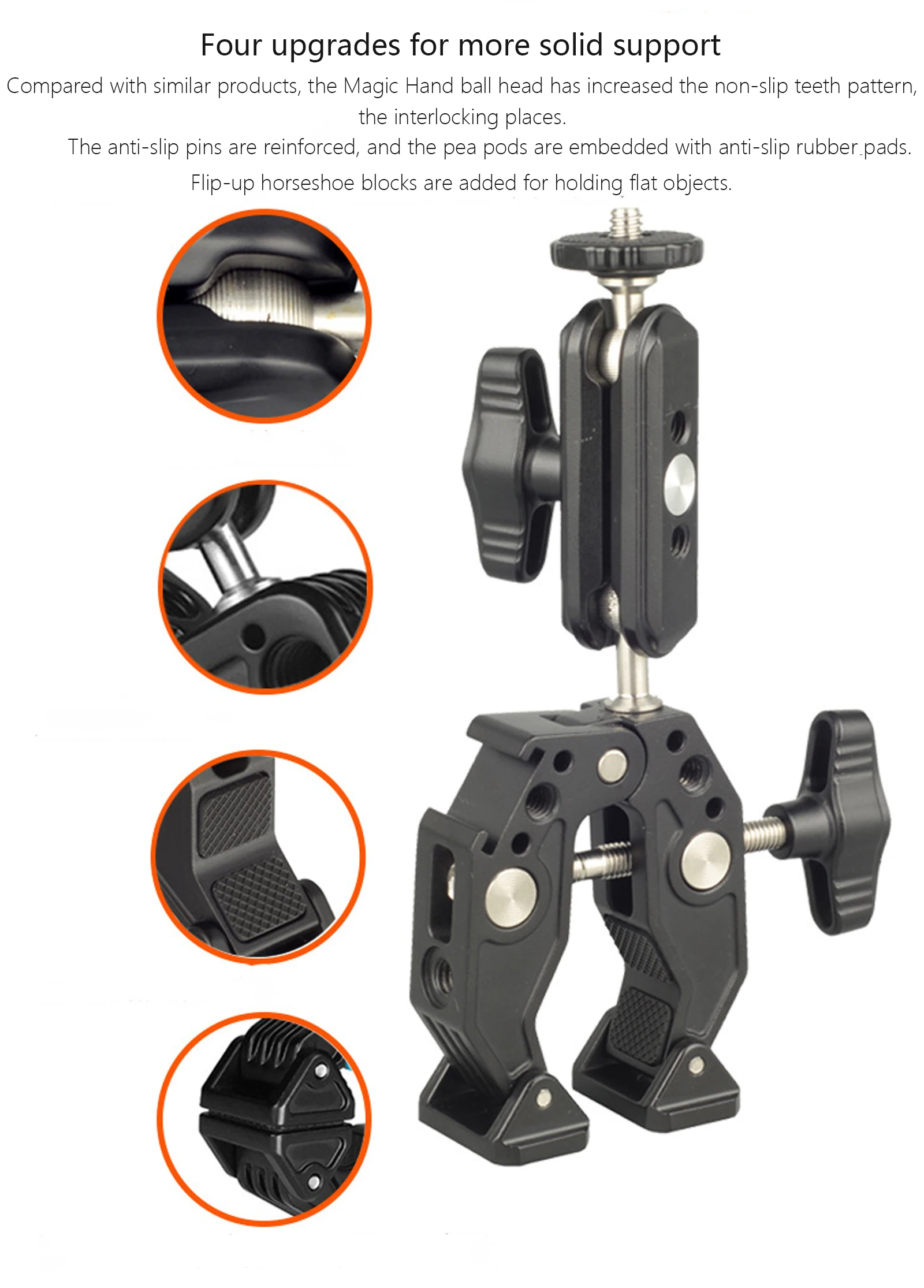 듀얼 볼헤드 매직 암, 콜드 슈, 1/4인치 3/8인치 나사산이 있는 새로운 슈퍼 클램프, GoPro DJI 데스크 삼각대용 폰/액션 카메라 마운트