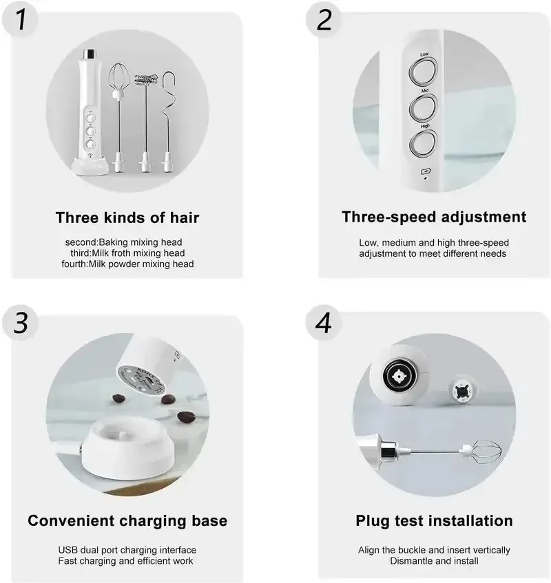 3 In 1 Electric Milk Frother Rechargeable Milk Foam Maker Handheld Foamer High Speeds Milk Frother Drink Mixer Coffee 4