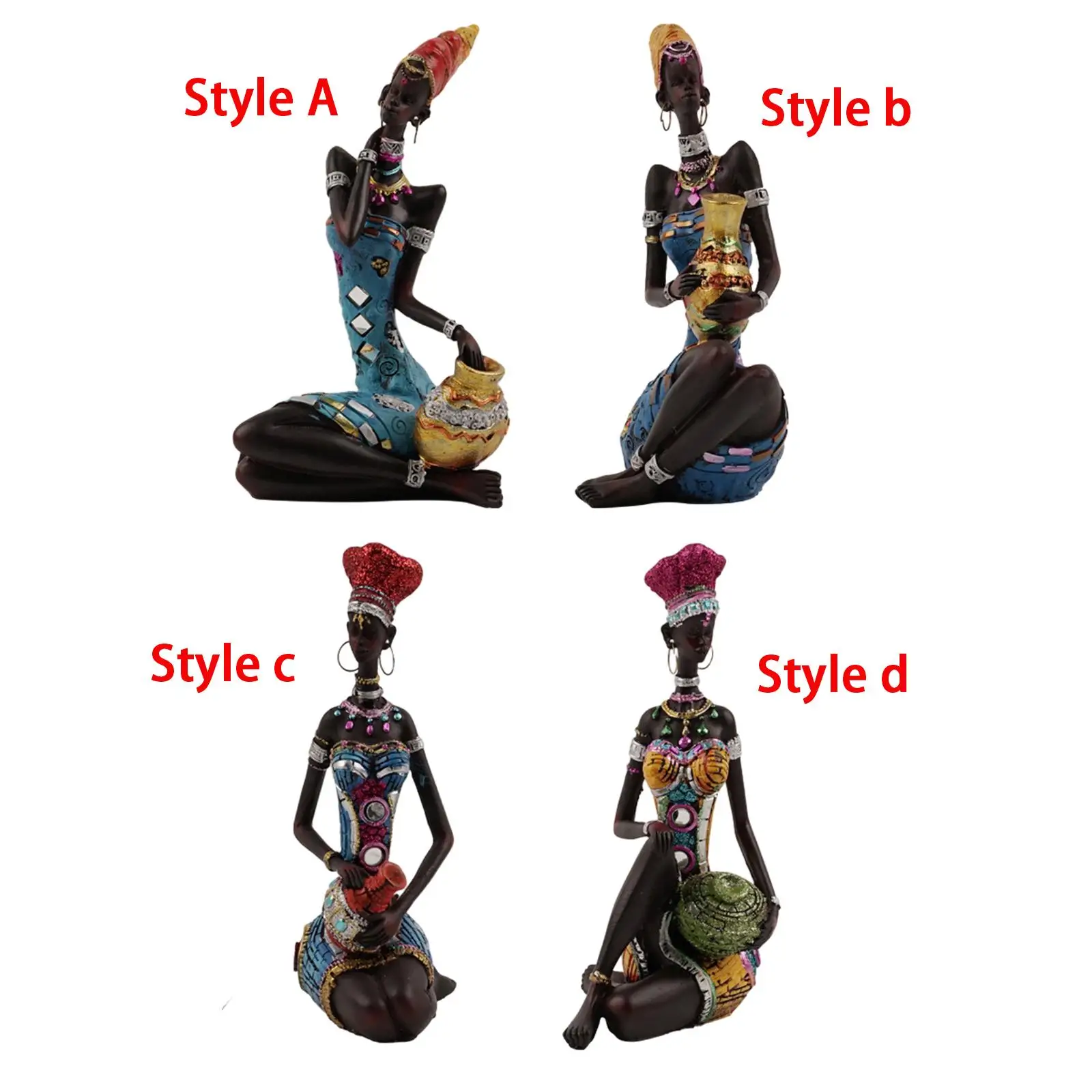 African Tribal Lady Statue Home Decoration Crafts Africian Women Figurine For Bookshelf Office Camino Yoga Studio Decoration