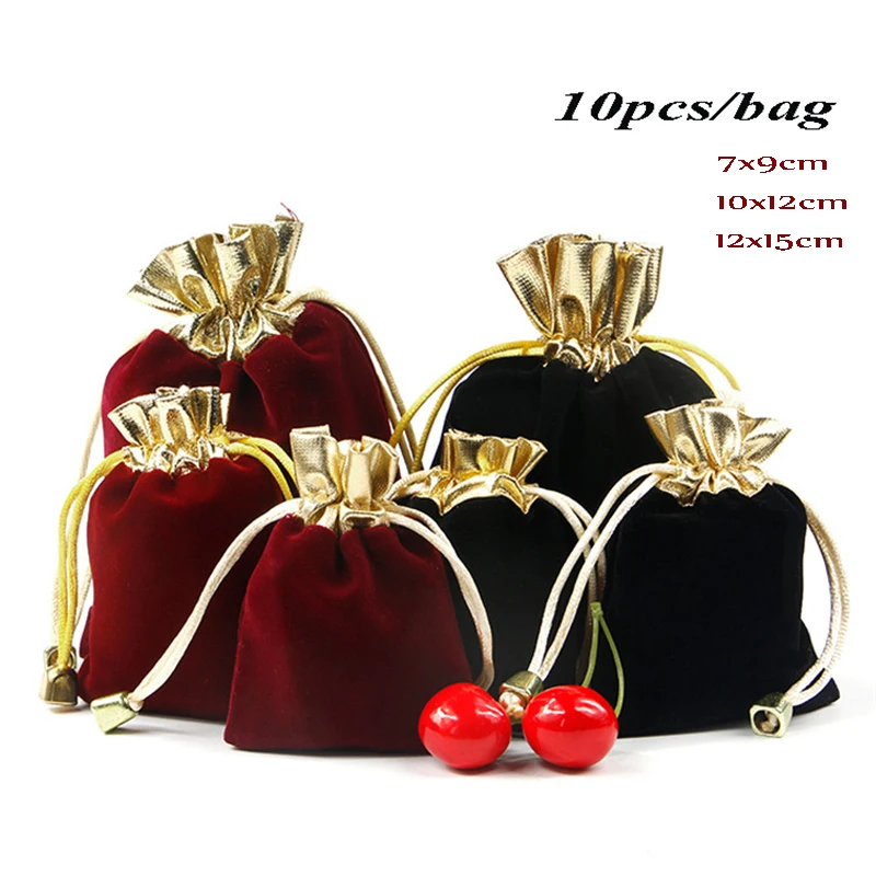 

10pcs Jewelry Ring Earrings Flannelette Cloth Gift Bag For Wedding Party Velvet Cloth Drawstring Pouch Packaging Candy Gift Bag