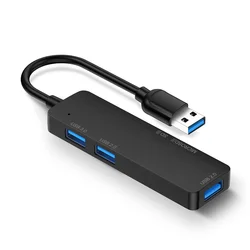 Enhanced Title: Compact 3 - Port USB 3.0 Hub with Card Reader & Type - C Splitter (Black USB)