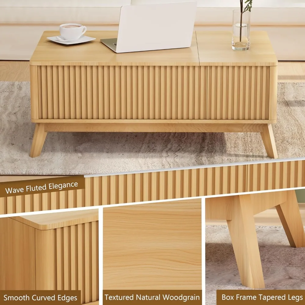 Mid Century Modern Coffee Table,Farmhouse Wooden Coffee Table for Living Room,Rising Pull Up Coffee Table 5
