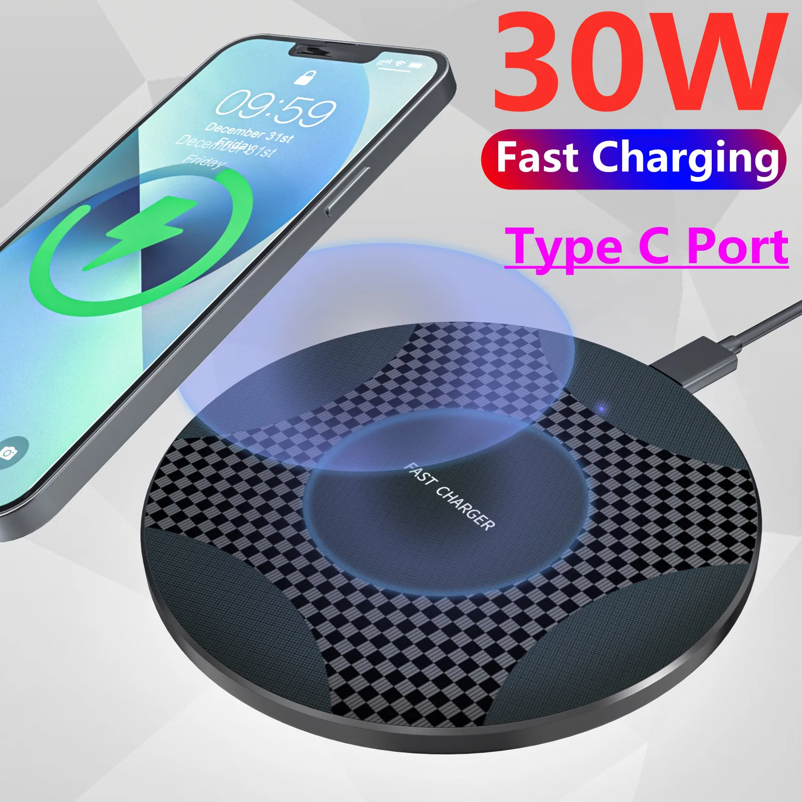30w Qi Wireless Charger Pad For Iphone 13 12 11 Xs Max X Xr 8 Fast